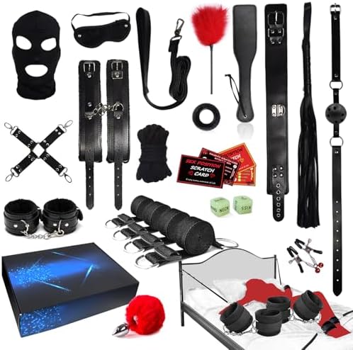 BDSM Toys for Sex Bondage,BDSM Kit Couple Sex Toys，Sex Bed Straps Restraints Set with Handcuffs Ankle Cuff,Sex Set Kit Sex Things for Kinky Couples,Sex Toy Kit Bondage Gear&Accessories for Women
