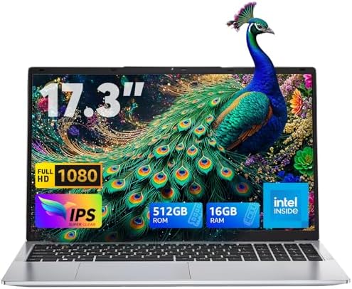 ACEMAGIC 2025 Laptop,17.3-Inch FHD Display Laptop Computer with Quad Core-12th Alder Lake N97(Up to 3.6GHz), 16GB RAM 512GB ROM Gaming Laptop Computer, 6000Mah Battery,Silver