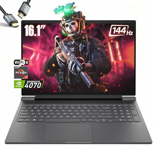HP Victus Gaming Laptop, AMD Ryzen 7 8845HS (Beats i7-1355U), NVIDIA GeForce RTX 4070, 16.1" FHD 144Hz, Wi-Fi 6, Windows 11 Home, W/HDMI Cable (32GB RAM | 2TB PCIe SSD)