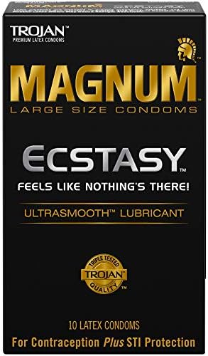 TROJAN Magnum Ecstasy Large Size Condoms, Black, 10 Count