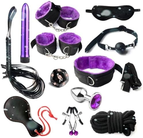 Adult Beginner Starter 12 Piece Set for Couples Various Alternative Erotic Accessories (Purple)