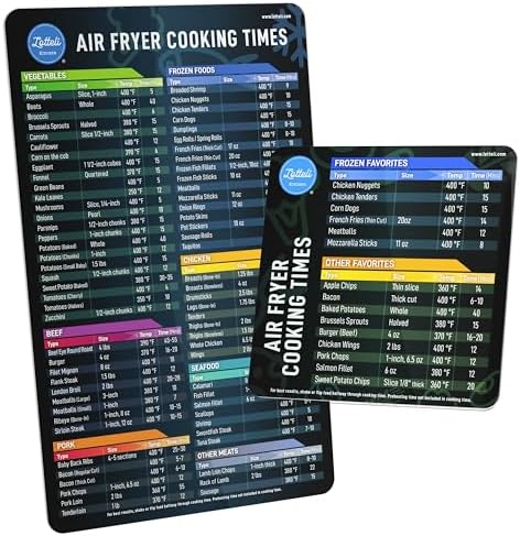 Air Fryer Magnetic Cheat Sheet Set - Air Fryer Accessories Cookbook - As Seen on the Today Show an Easy to Use AirFryer Time Chart Set - Strong Magnet Quick Reference Cooking Guide for Frying (Black)