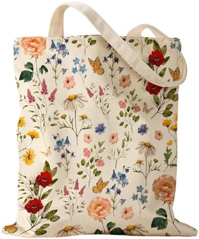 Aesthetic Canvas Tote - Reusable Shoulder Bag for Women - Casual Vacation, Shopping, Work, Gym