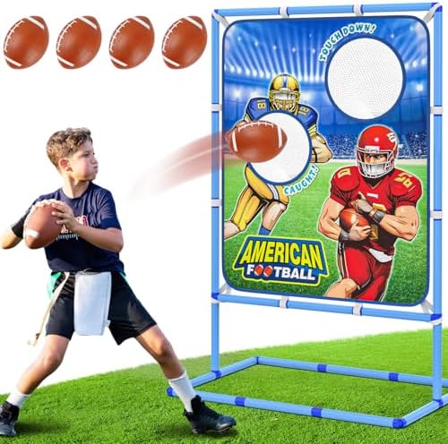 Football Toss Game with 4 Inflatable Balls, Indoor/Outdoor Football Throwing Target Toy for Kids Ages 4-7 8-12- Perfect Christmas Birthday Gifts for 4 5 6 7 8 9 10 11 12 Year Old Boys Girls