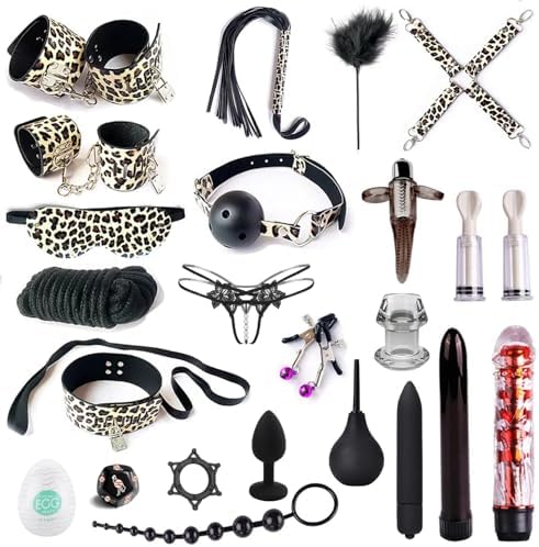 BDSM Restraints Sex Toys 24pc Bondage Restraints Set Fetish Bed Restraints Kits for Beginners,Gang Ball Play, Vibrators Massagers, Bondage kit for Couples Sex