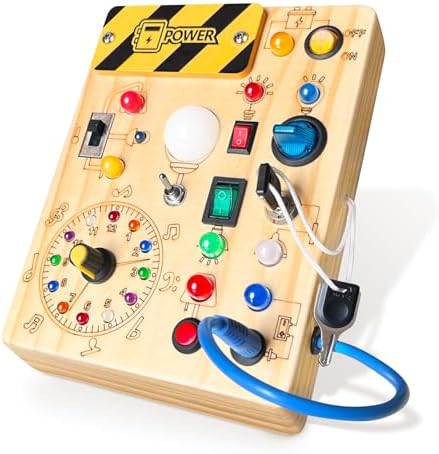 Busy Board,Montessori Toys for 1-3 Years Old, Wooden Toddler Toys, Sensory Travel Toys, Ideal Gift for 1+ Year Old Boys (Busy Board Plus V2), Medium, Yellow