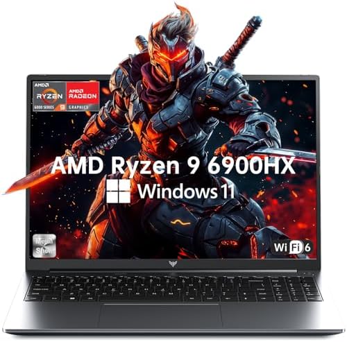2025 Gaming Laptop, Laptop with AMD Ryzen 9 6900HX (8C/16T, Up to 4.9GHz), 16GB DDR5 512GB NVMe SSD Windows 11 Laptop Computer, 16-inch FHD Display, WiFi 6, 53Wh Battery, Backlit KB