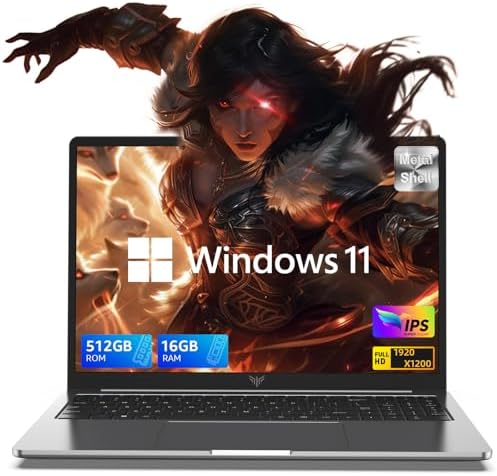 16.0-inch Laptop, 2025 16GB DDR4 512GB SSD Windows 11 Laptop, Gaming Laptop with Intel 12th Quad-Core Processor(Up to 3.6GHz), 1920P FHD Display, Metal Shell, WiFi 6, USB3.2, Type_C