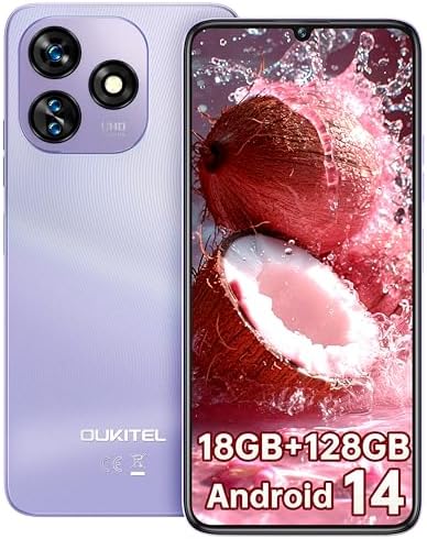 OUKITEL C51 Unlocked Cell Phone - 18GB+128GB/SD 1TB Android 14 Phones, 6.8" HD+ Screen, 5150mAh Battery Mobile Phones, 13MP+5MP Camera, Three Slots, Face ID/Fingerprint, GPS, OTG, T-Mobile, Purple