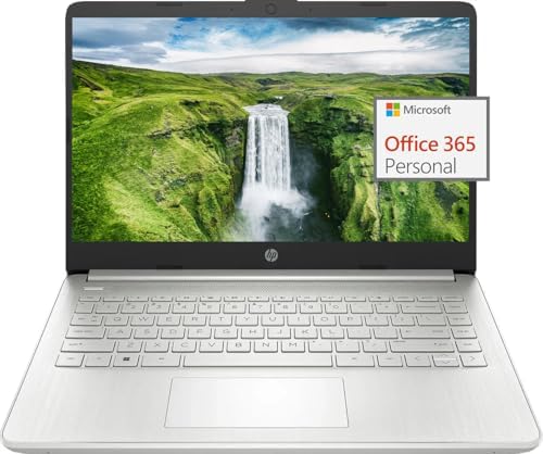 HP 14" Ultra Light Laptop for Students, Quad-Core Intel N4120, 8GB RAM, 256GB Storage(128GB eMMC+128GB SD Card), with 1 Year Office 365 Included, Wi-Fi, Webcam, HDMI, USB-C, Windows 11