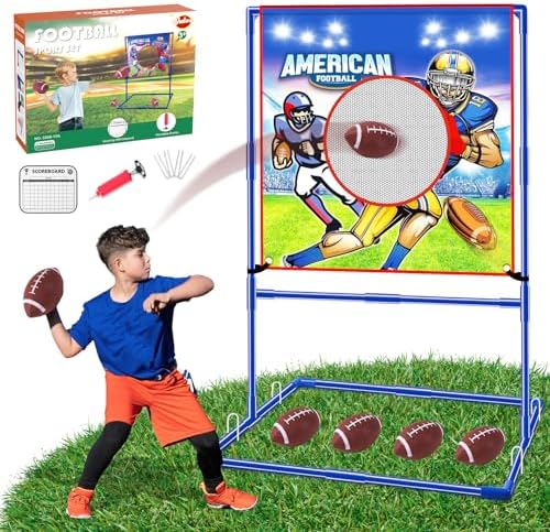 VATOS Football Toss Target Games with 4 Inflatable Footballs - Indoor Outdoor Backyard Throwing Sport Toy for Kids, Football Passing Targets Party Game for Boys Girls and Family Fun Play