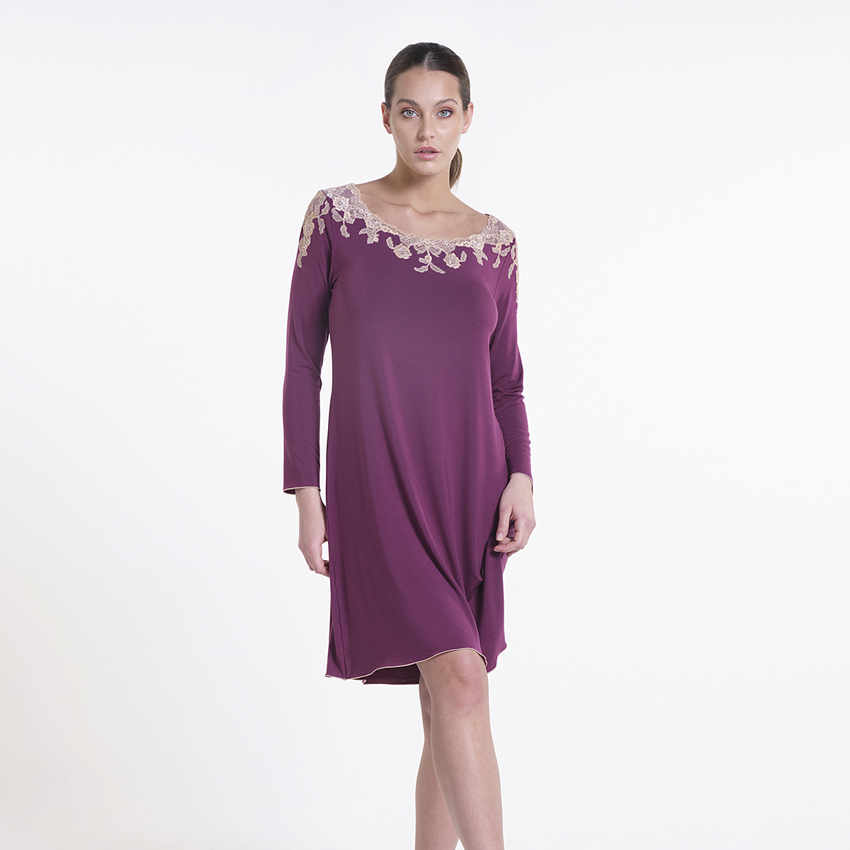 Made In Italy Luxury Modal Chemise With Frastagli And Elastic Lace For Fall Winter 2022 Sleepwear For Woman 