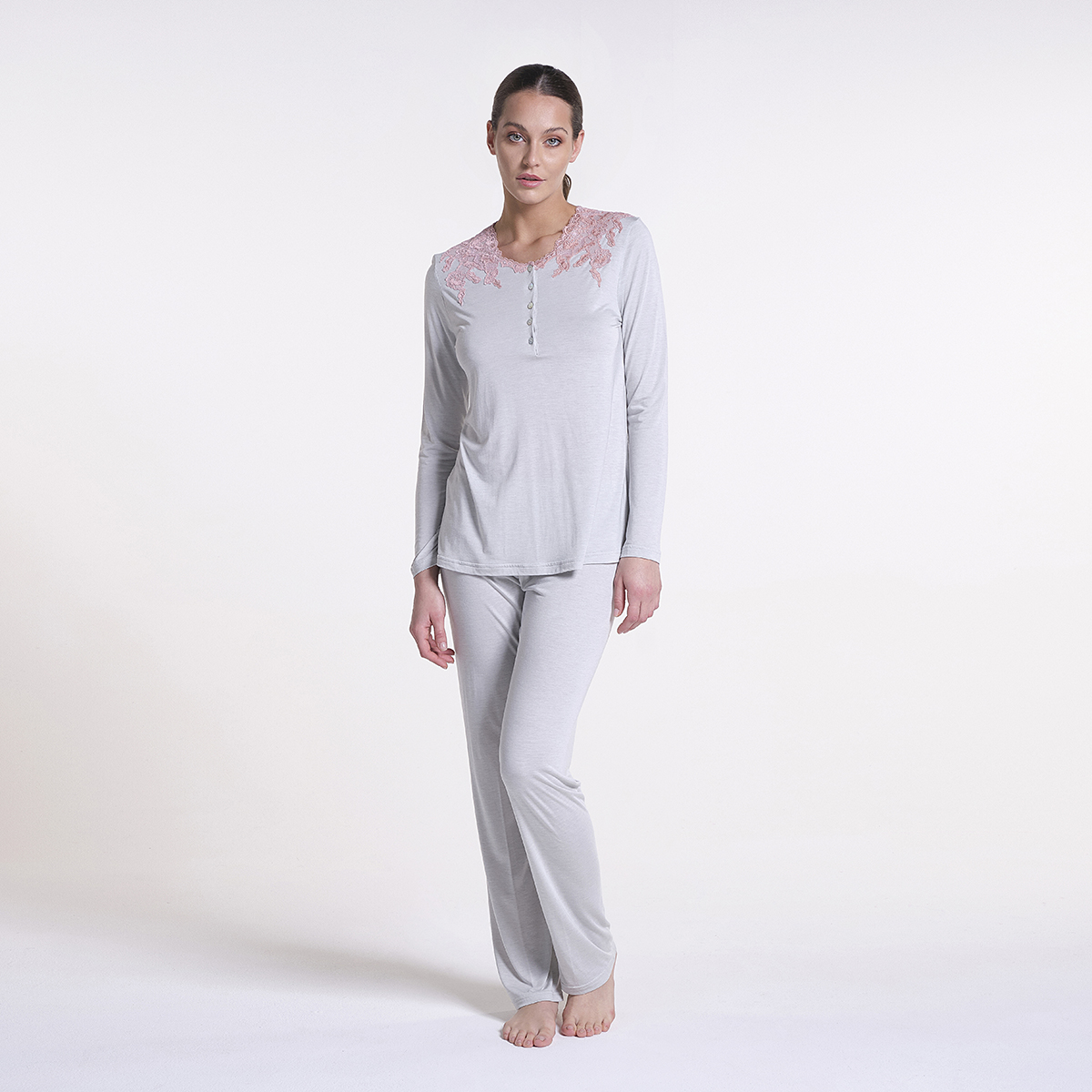 Made In Italy Luxury Modal Pyjamas With Frastaglio And Elastic Lace For Fall Winter 2022 Sleepwear For Woman 