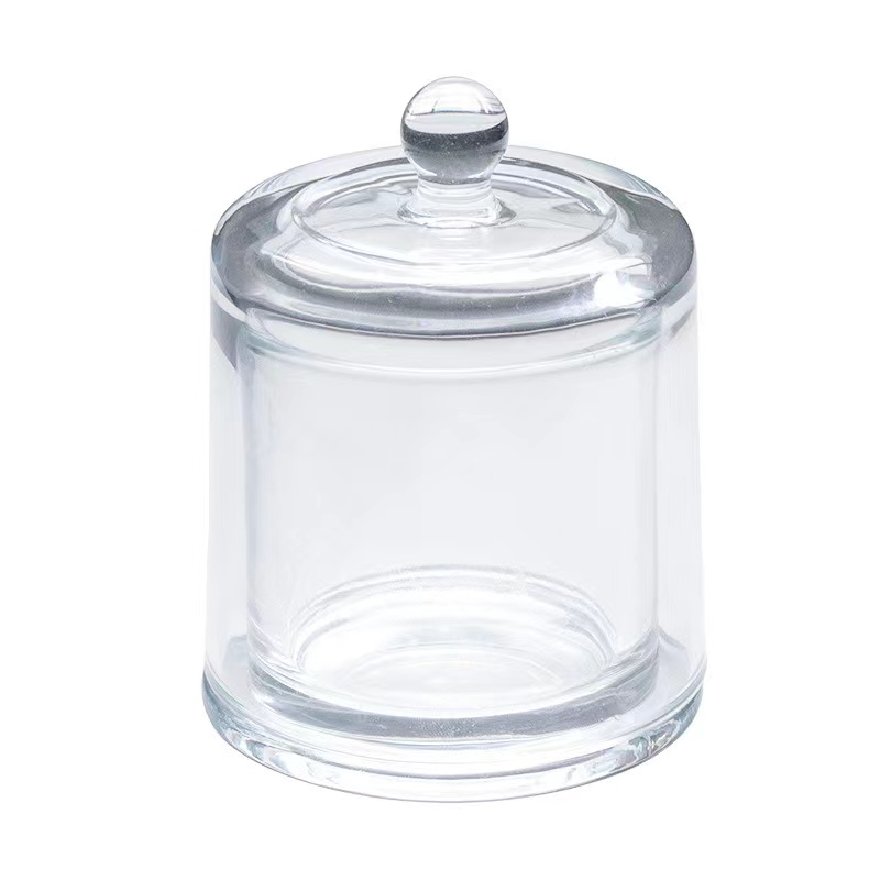 Hand Blown Home Decorative Clear Display Glass Cloche Candle Jar Dome Lid Cover With Natural Bamboo Base 
