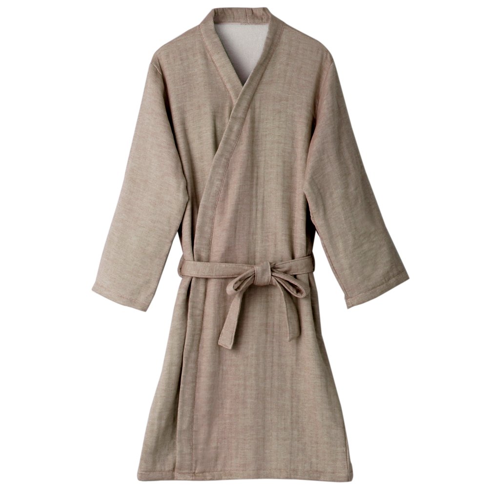 [Wholesale Products] HIORIE Cotton 100% Gauze Towel Bathrobe Women's Sleepwear Kimono Pajama Lounge Wear Made in Japan Brown