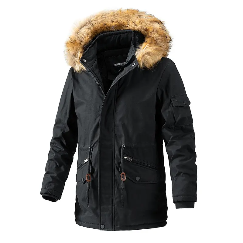 Winter Thicken Warm Soild Color Casual Streets Cold-proof Jacket,Men&#39;s Fur Collar Parkas Coat Summer Parka 