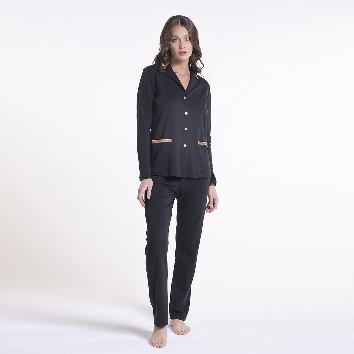 Made In Italy Luxury Cotton Interlock Nightdress With Contrasting Stitching And Satin Sleepwear For Winter For Woman 