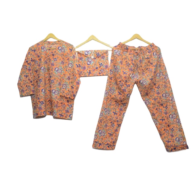 Cotton Hand Block Printed Pajama Set Floral Pattern Woman Sleepwear Night Dress Pj Set Ladies Bridesmaid Suit