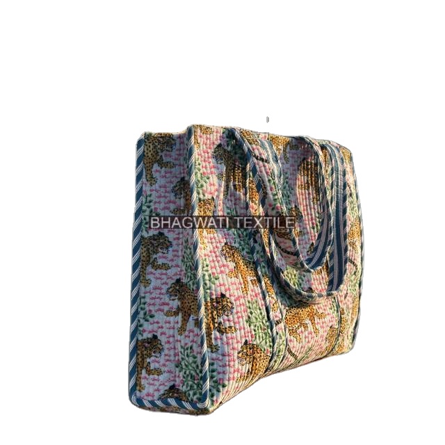 Indian Handmade Animal Printed Velvet Quilted Tote Bag Beautiful Shopping Bag Women's Large Tote Bag