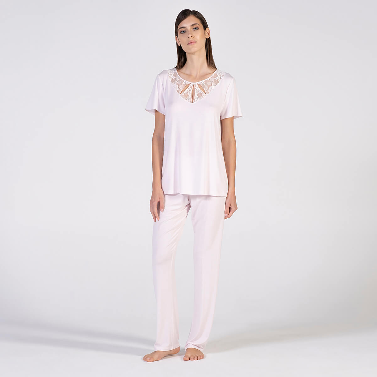 Made In Italy High Quality Printed Modal Nightdress With Lace For Spring Summer 2022 Sleepwear For Woman To Lounge In 