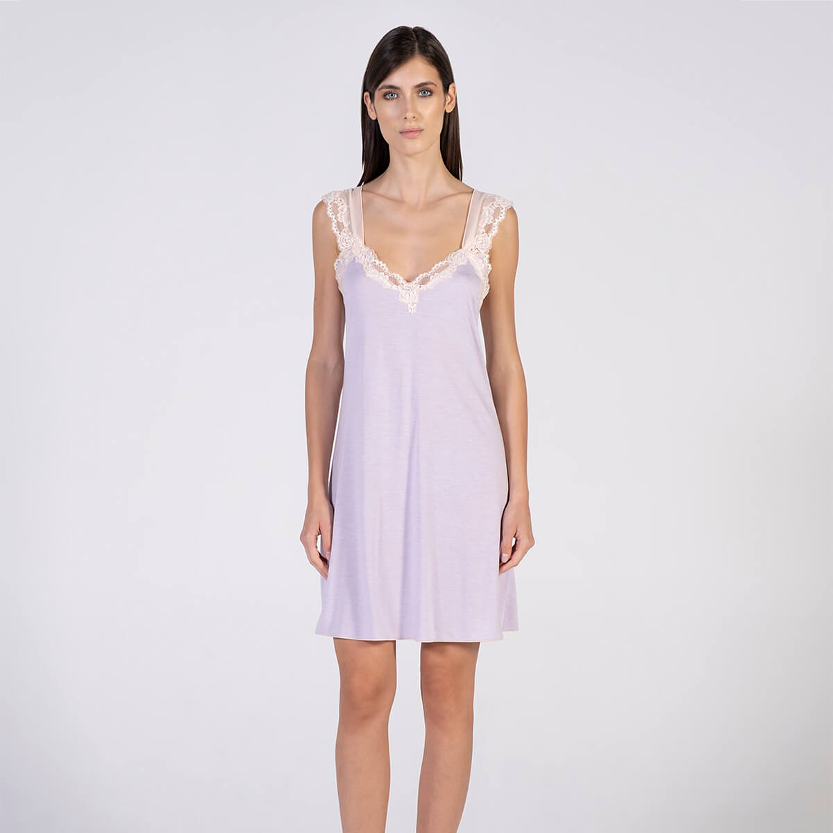 High Quality Made In Italy Chemise In Micromodal With Lace For Spring Summer 2022 Sleepwear For Woman To Lounge In 