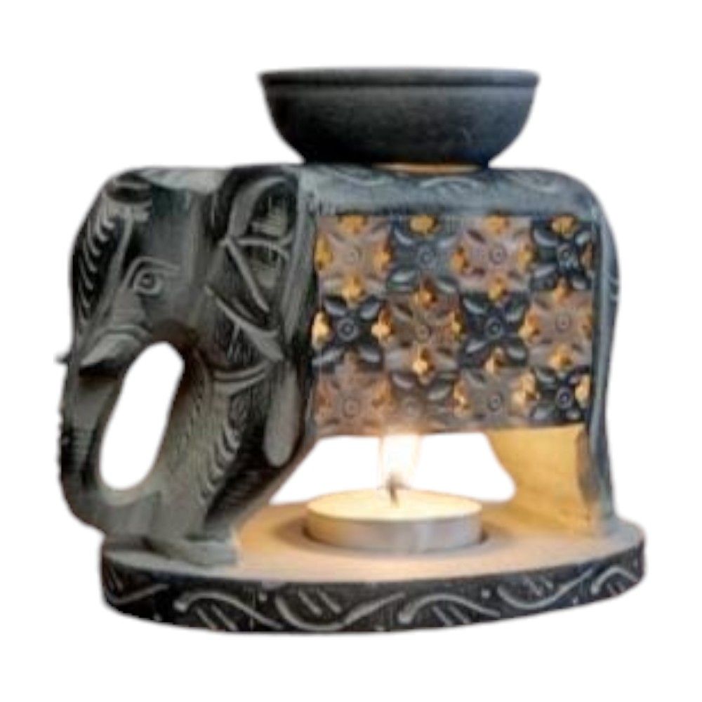 Black Shinning Natural Soapstone Elephant Shape Soapstone Aroma Oil Burner For Home Appliances And Gifts Item