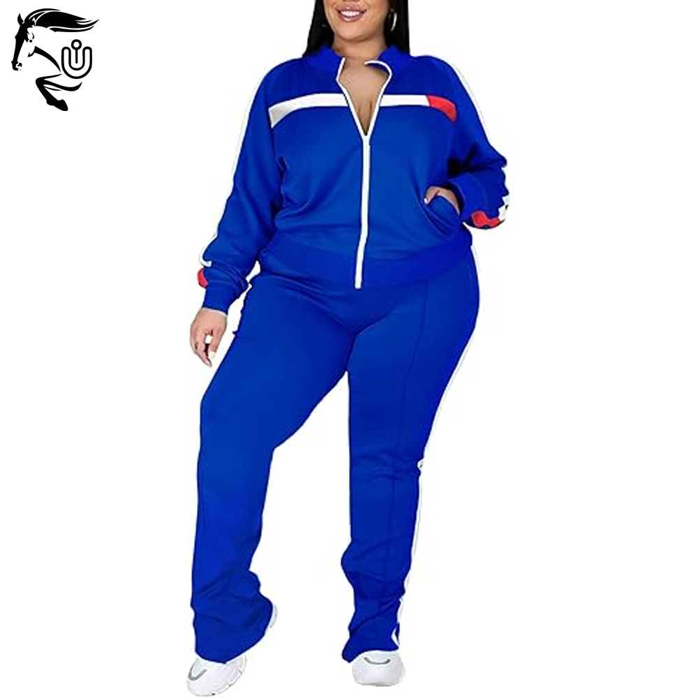 Women's Plus Size Jogging Suit 2 Piece Sweatsuit Long Sleeve Jacket & Pants Two Piece Track Set Outfit