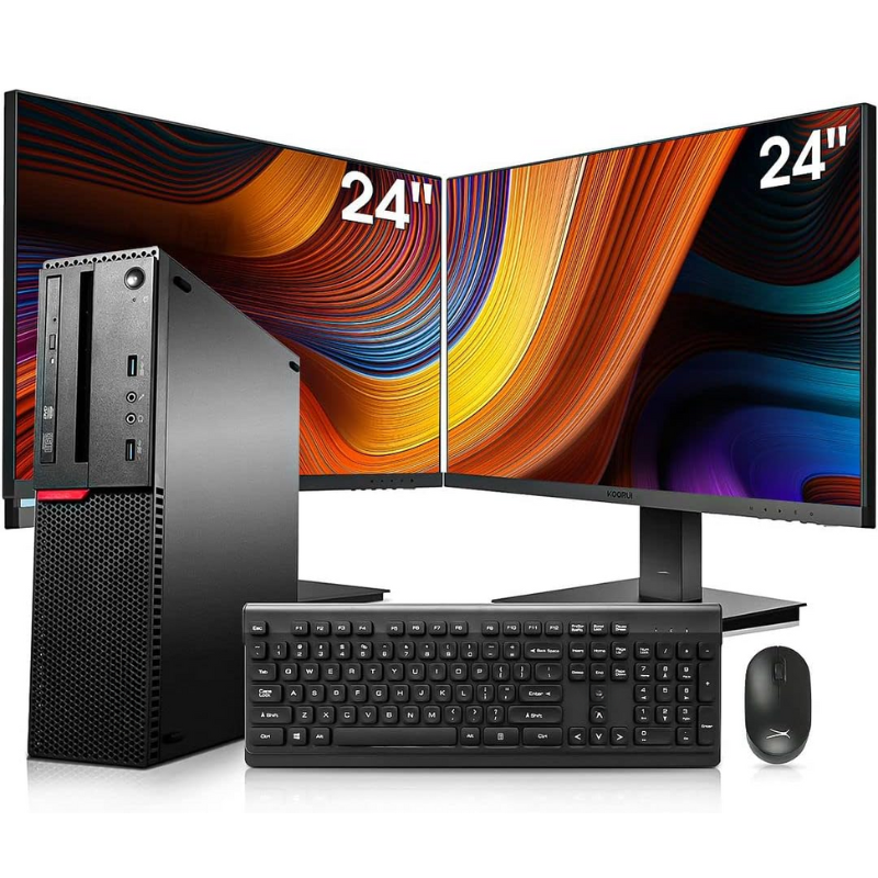 WHOLESALE Small Desktop Computer With Dual 24'' Monitors, Core I7-6700, 16GB RAM, 256GB SSD + 2TB HDD, GT 1030
