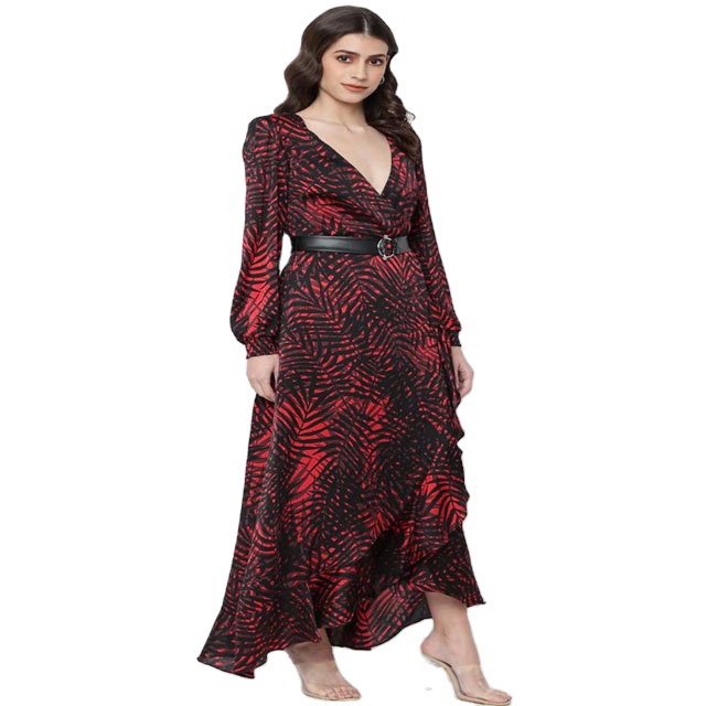 2022 New Design Elegance Office Ladies Casual Dresses Spring Long Sleeve Loose Printed Banquet Ladies Dress 