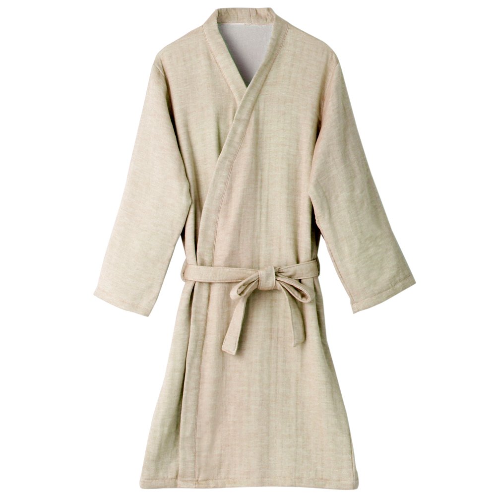 [Wholesale Products] HIORIE Cotton 100% Gauze Towel Bathrobe Women's Sleepwear Kimono Pajama Lounge Wear Made in Japan Beige