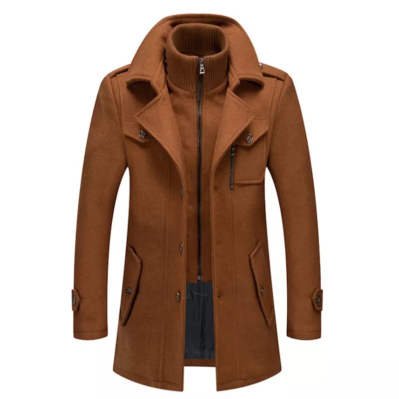 New Men Wool Blends Coats Autumn Winter Solid Color Cold Resistant Men Woolen Overcoat Double Collar Casual Trench Coat Male 