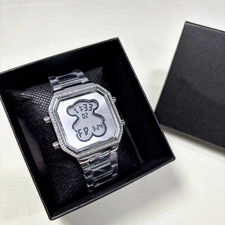 Stylish Stainless Steel Diamond Square Watch Spanish Bear Brand Digital Quartz Moissanite Diamond Women's Watch