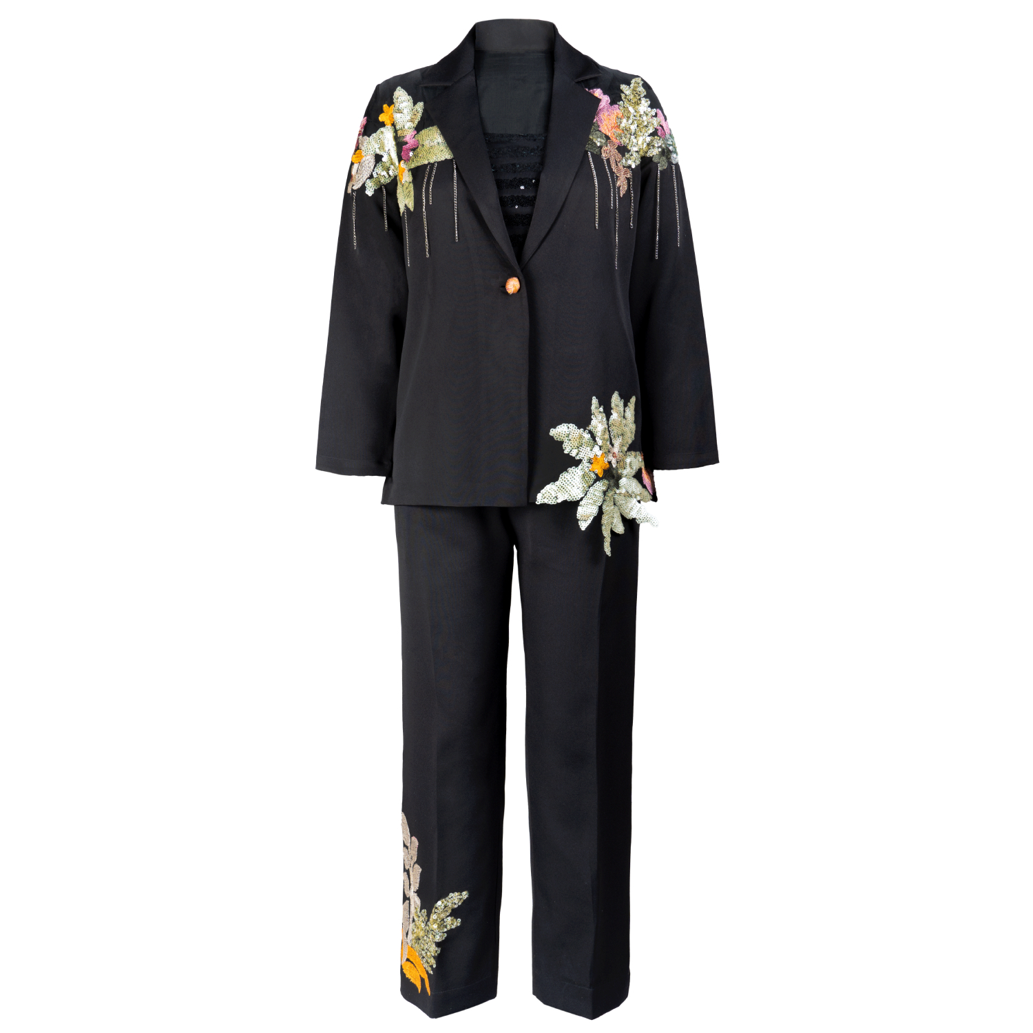 Women's Black Blazer Suit with Sequin Embroidery Formal Party Wear Office Power Suit Customised Western Coord Set Business Dress