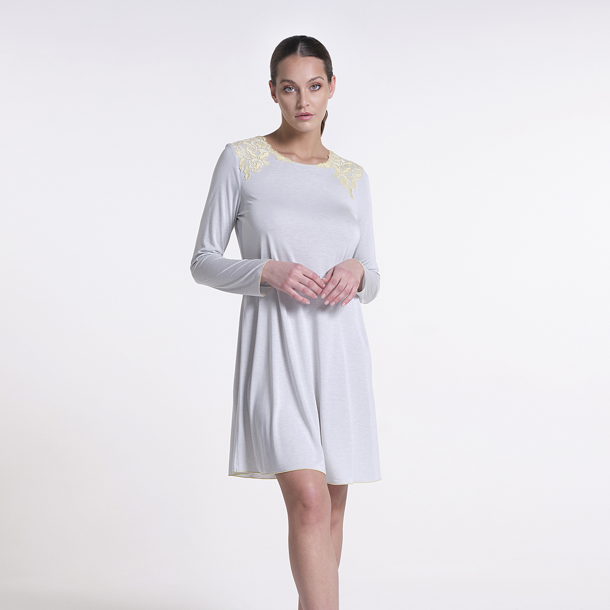 Made In Italy Luxury Modal Chemise With Frastaglio And Elastic Lace For Fall Winter 2022 Sleepwear For Woman 