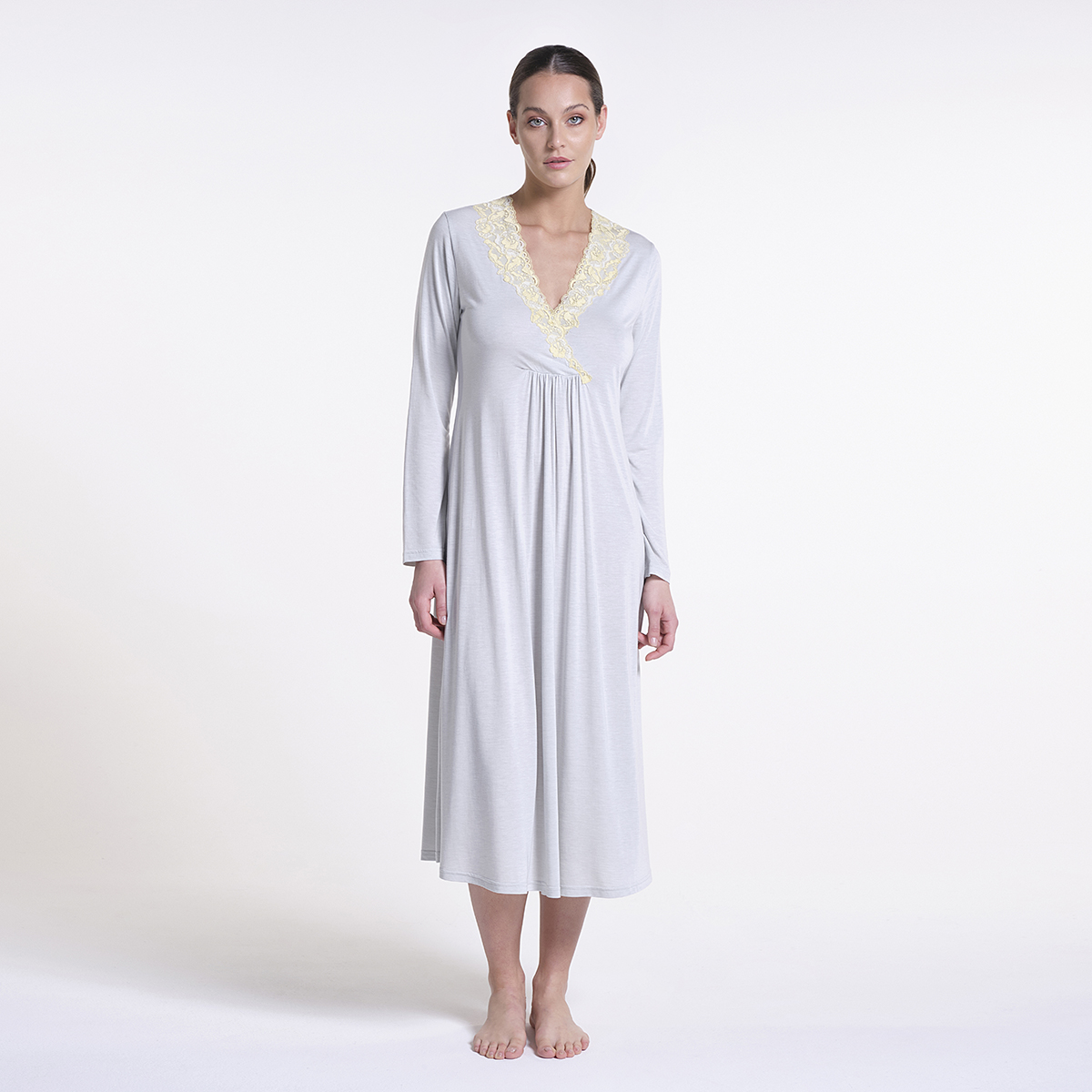 Made In Italy Luxury Modal Nightdress With Frastaglio And Elastic Lace For Fall Winter 2022 Sleepwear For Woman 