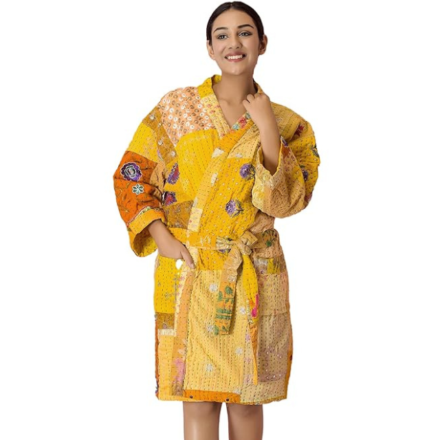 Cotton Embroidered Kantha Kimono Robes Dressing Gowns Women's Patchwork Robes Kimono Robe Beach Wear