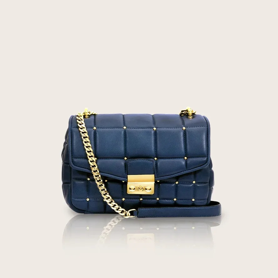 Women's Premium Quality Soft Nappa Leather Sling Bag Hand Embellished Studs Square Quilted Design Crossbody Shoulder Bag