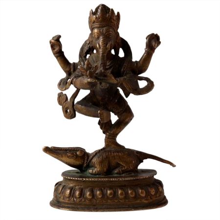 Indian Handmade Brass Antique Bronze Lord Ganesha Standing On A Mooshak Figurine Statue Home Decor Gift Items Snd-603 