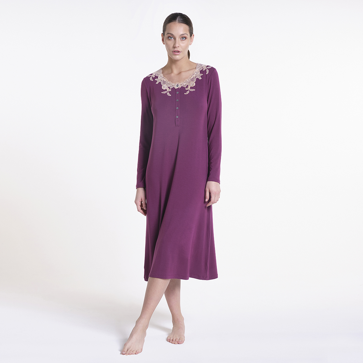 Made In Italy Luxury Modal Nightdress With Frastaglio And Elastic Lace For Fall Winter 2022 Sleepwear For Woman 