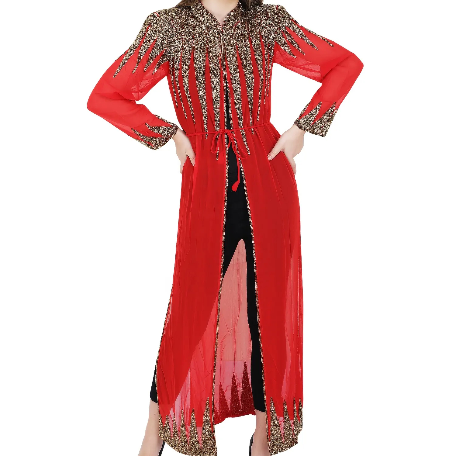Latest Design Kaftan Dubai Hand Embodied Abaya Dress Poncho Shrug Maxi Dress With Spaghetti Strap for Women
