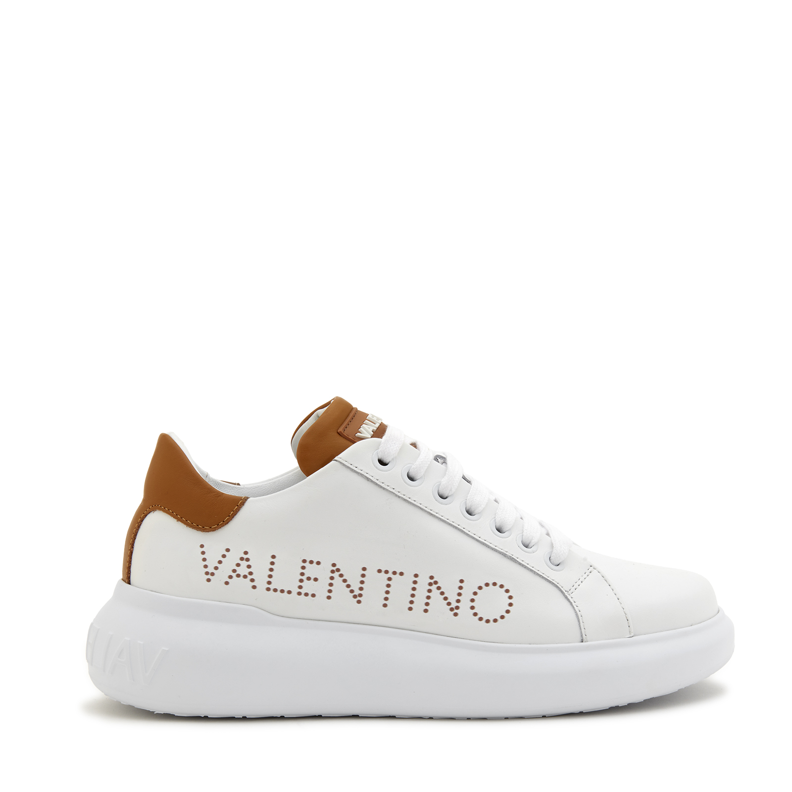 Original Valentino Shoes - Premium White/Cuoio Women's Sneakers Lace up Comfortable - Elevate Your Sophisticated Style