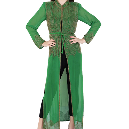 Latest Summer Fashion Women Elegant Floral Embroidered Georgette Satin Long Dress Spaghetti Strap Arabic Kimono-Style Beautiful