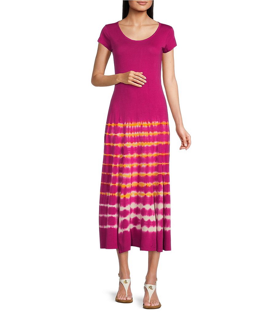 Exclusive Tie Dye Rayon Women Loose Fit Short Sleeves Midi Length Summer Office Formal Clothing Dresses For Casual Dress 