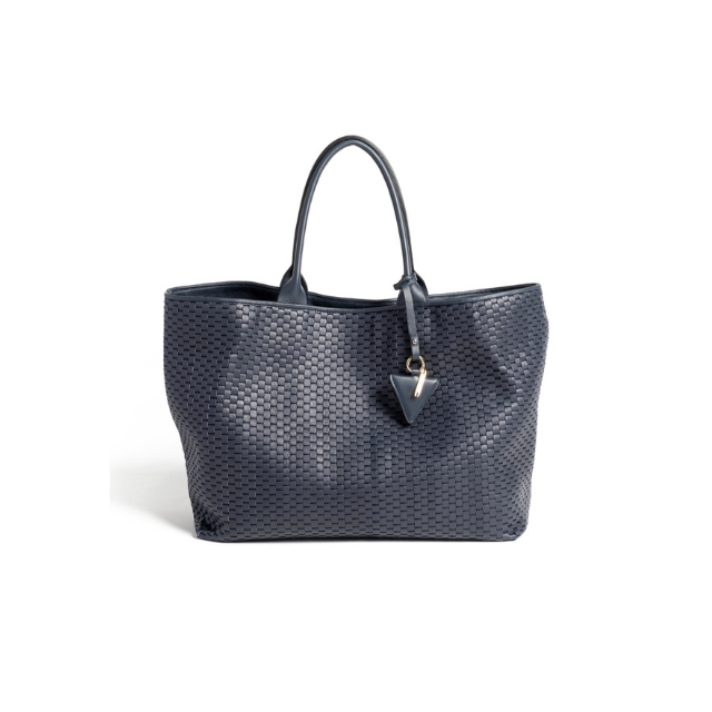 High Quality Made in Italy Woven with 18th Century Treadle Looms Leather Large Tote Bag Dark Blue for Everyday and Travel