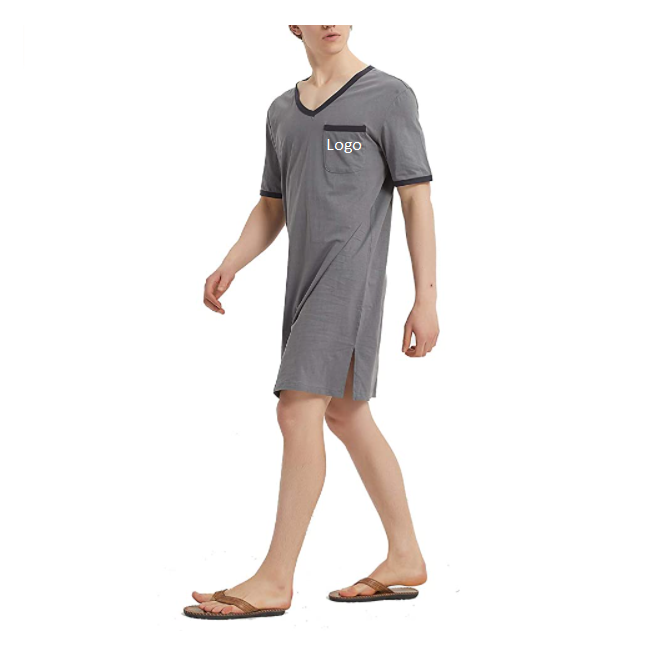 Mens Comfort Sleepwear Short Sleeve Nightshirt Sleep Shirt Home And Hotel Luxurious Men Plain Xxl Oem Customized Sleepwear 