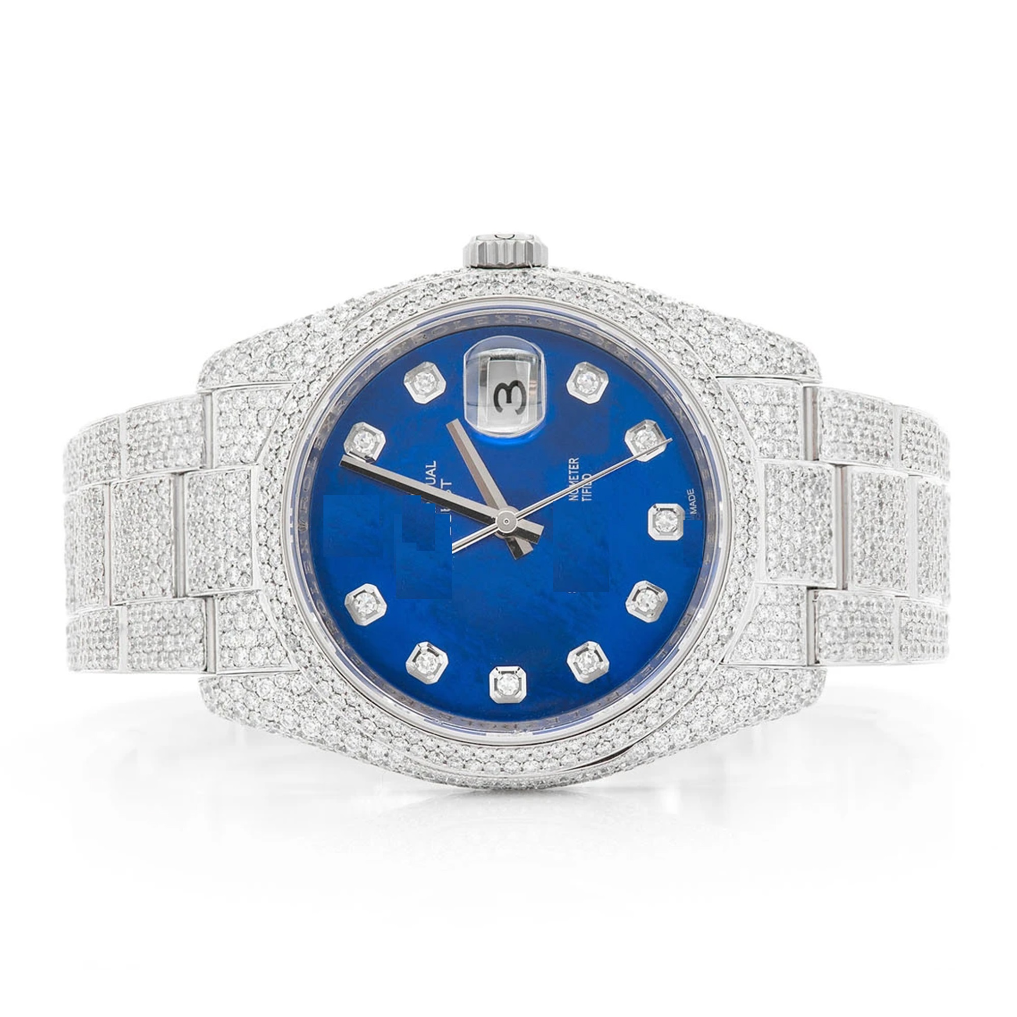 Verified Supplier Natural Diamond Hip-Hop Women's Watch Silver Blue Face ETA Quartz Moissanite Watches