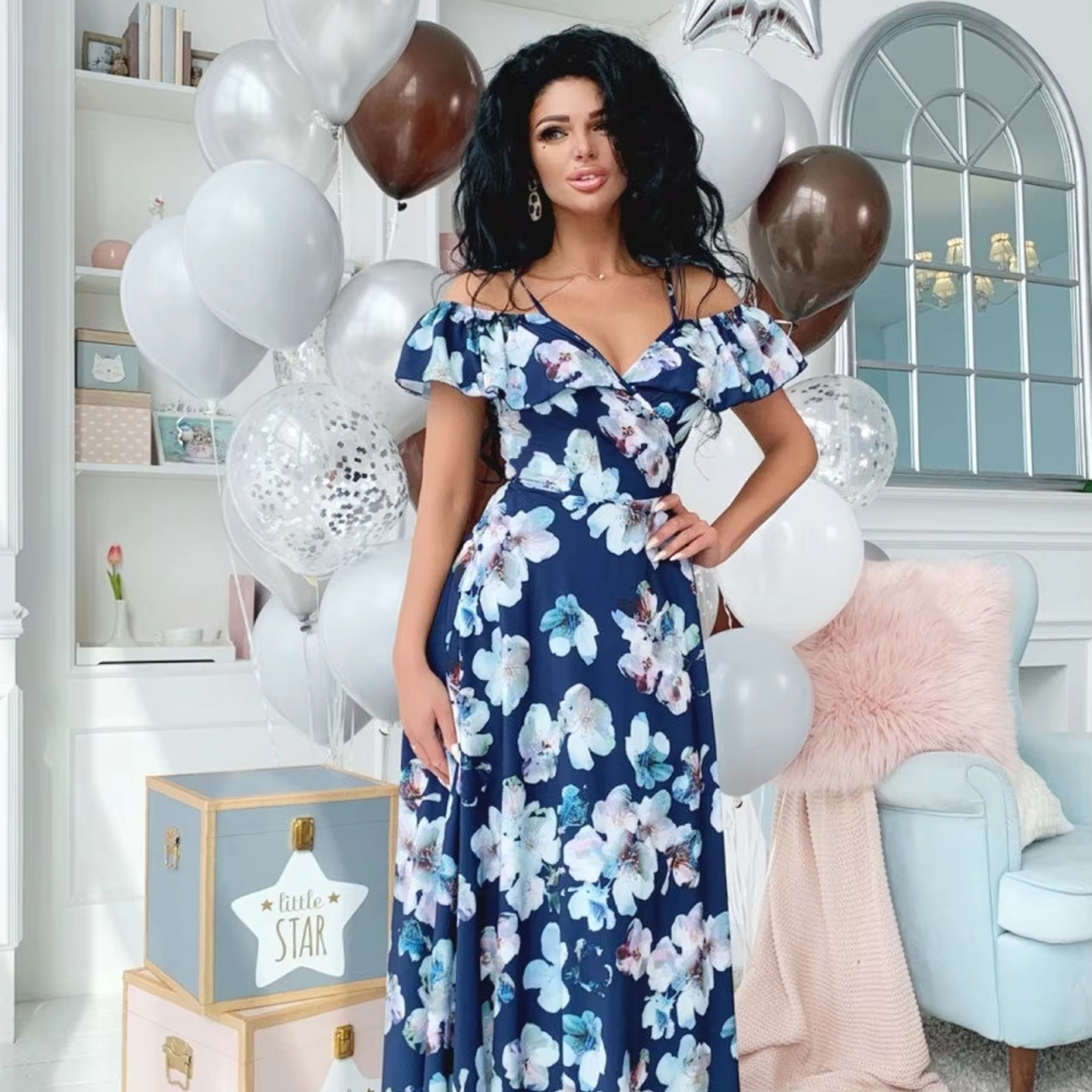 2024 Womens Clothes Casual Seaside Beach Wear Summer Ruffle Dresses Ladies Waisted Fitted Clothing  Party Wear Casual Dress