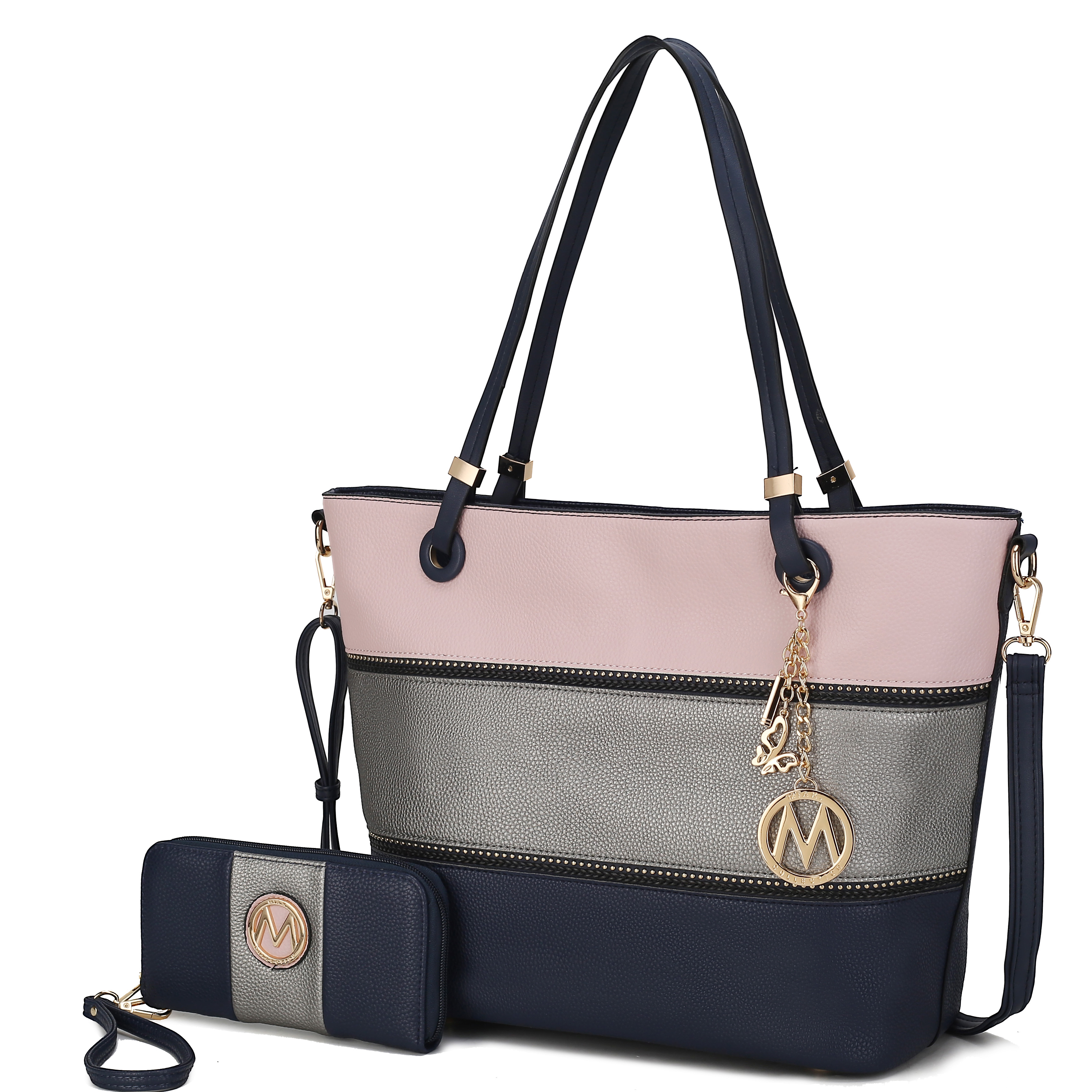 Mkf Collection Premium Quality Hot Selling Top Grade Material Vallie Color Block Vegan Leather Women Tote Handbag By Mia K 