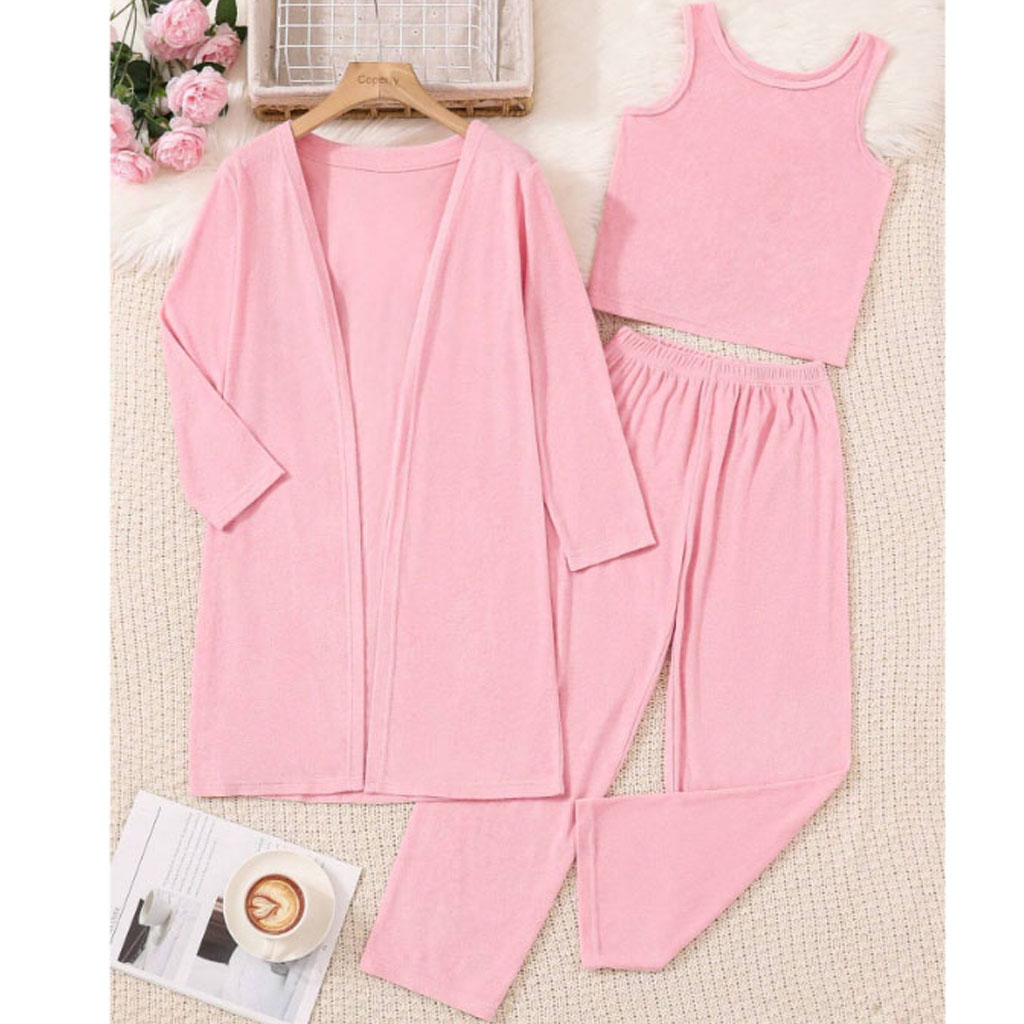 Pajamas Women's Spring and Autumn Long-Sleeved Polyester Cotton Women's Large Size Casual Home Wear Suit