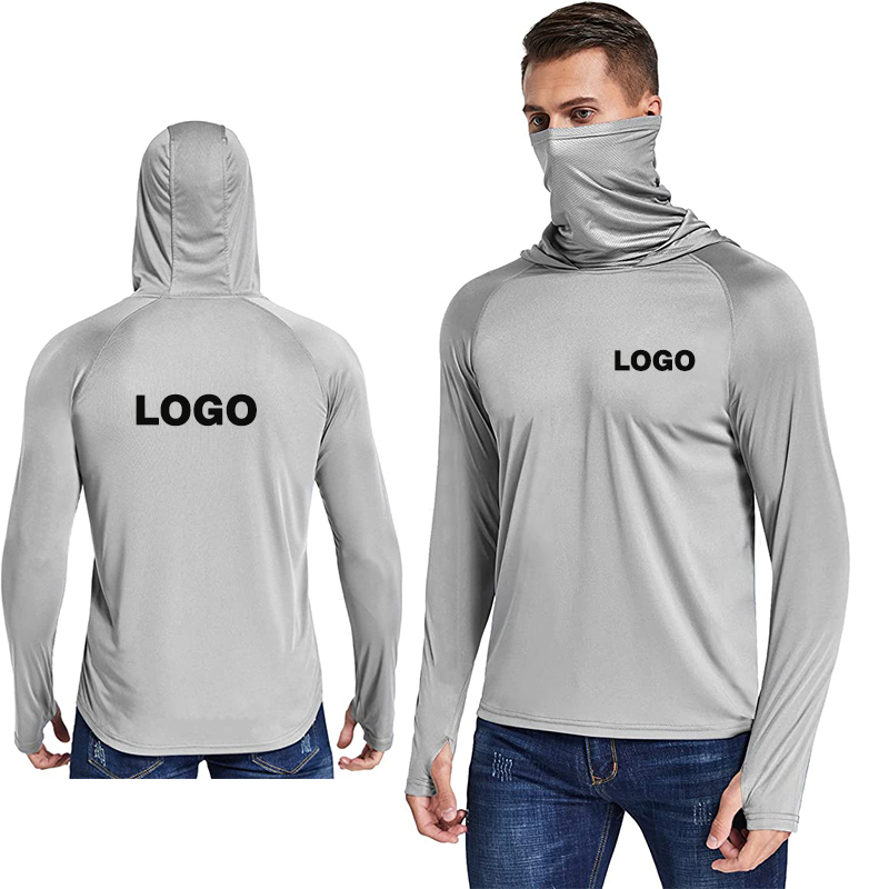 2022 Men Sun Protection Fishing Hoodie Shirt With Mask Long Sleeve T-shirts Workout Hiking Thumbholes Shirt 